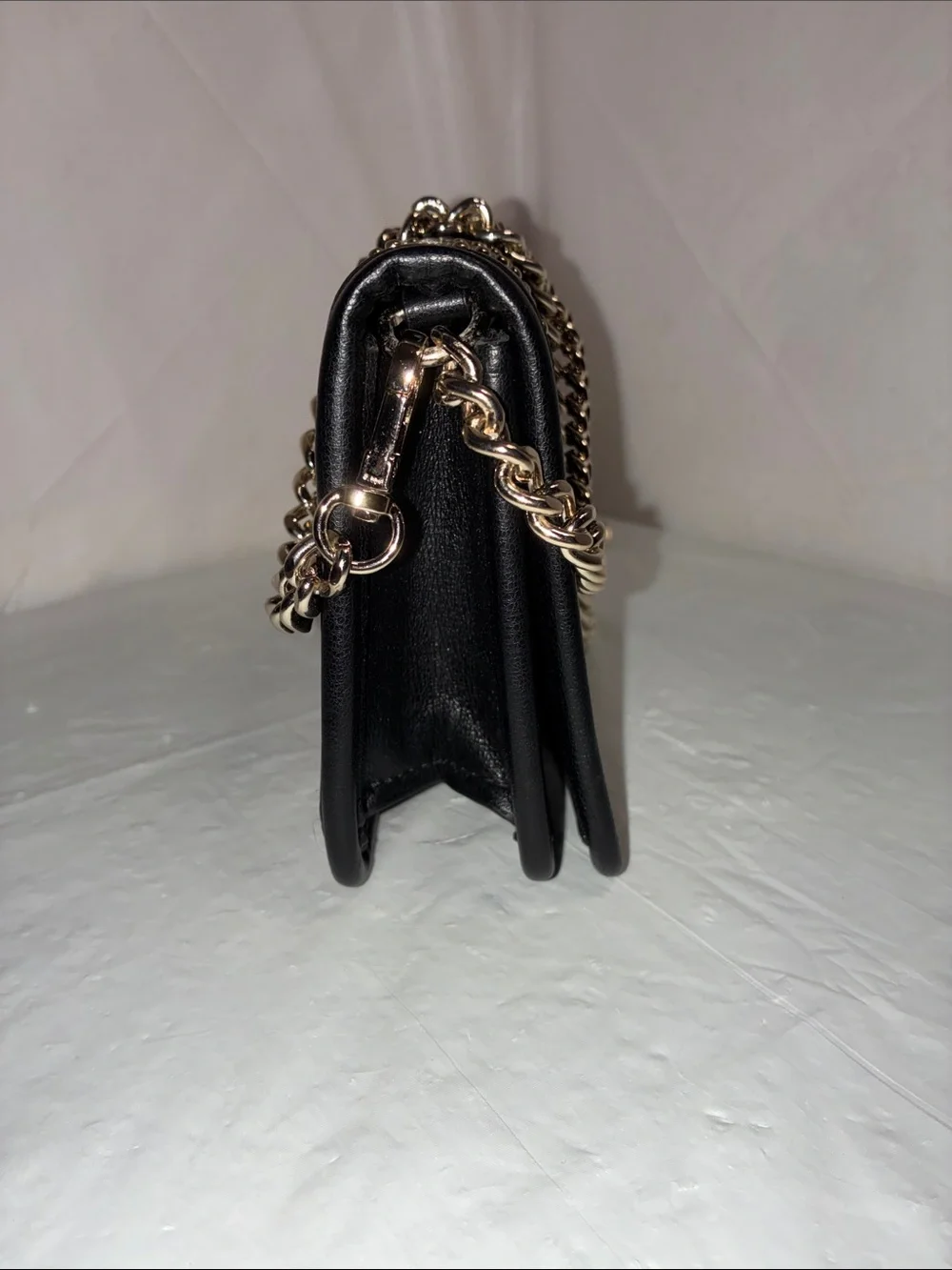 True Religion Black Quilted Studded Crossbody with Gold Chain